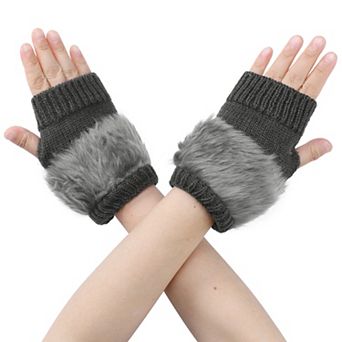 Women's Elastic Knit Gloves Winter Warm Soft Half Finger Wrist Sleeves for Windproof