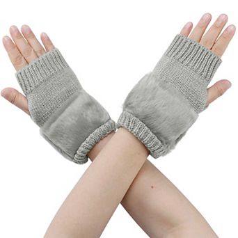 Women's Elastic Knit Gloves Winter Warm Soft Half Finger Wrist Sleeves for Windproof