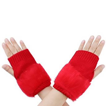 Women's Elastic Knit Gloves Winter Warm Soft Half Finger Wrist Sleeves for Windproof