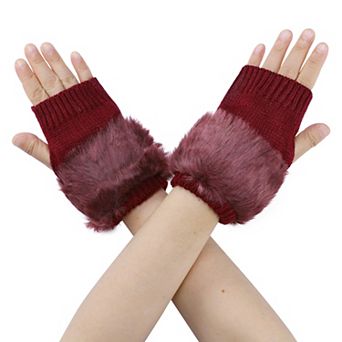 Women's Elastic Knit Gloves Winter Warm Soft Half Finger Wrist Sleeves for Windproof