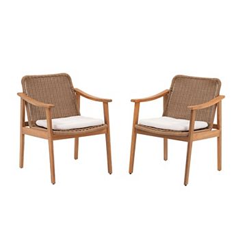 SUNSITT Acacia Wood Patio Dining Chairs Set of 2, Outdoor Wooden Chair with PE Wicker Back & Seat