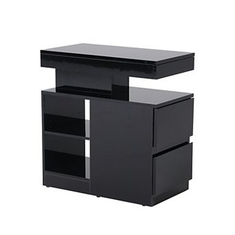 SUNSITT LED End Table with Charging Station, Sofa Side Table with Drawer and Adjustable Shelf