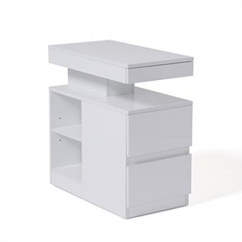 SUNSITT LED End Table with Charging Station, Sofa Side Table with Drawer and Adjustable Shelf