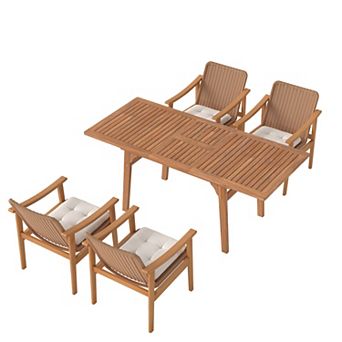 SUNSITT 5 pc Outdoor Patio Dining Set 55" - 71" Acacia Wood Expandable Table Set with 4 Chairs