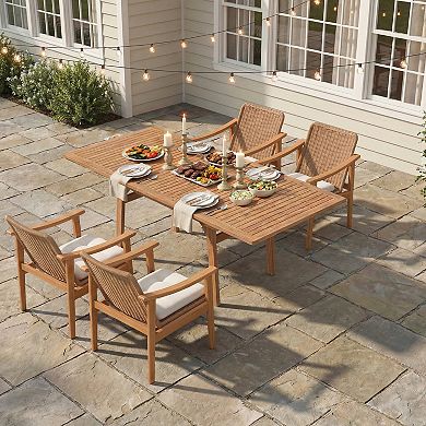 SUNSITT 5-Piece Outdoor Patio Dining Set 55" - 71" Acacia Wood Expandable Table Set with 4 Chairs