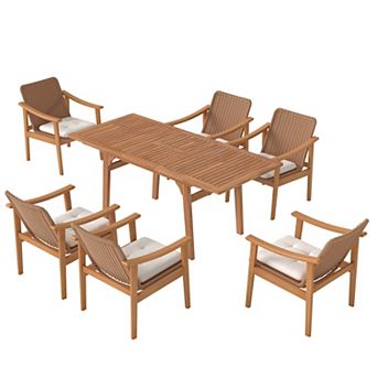 SUNSITT 7 pc Outdoor Patio Dining Set 55" - 71" Acacia Wood Expandable Table Set with 6 Chairs