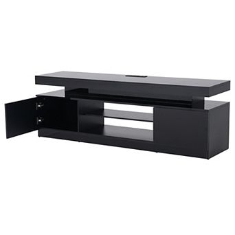 SUNSITT 63" LED TV Stand for 75 Inch TV, High Gloss Entertainment Center with Power Outlet & Light