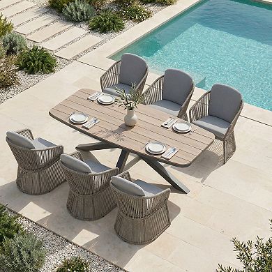 SUNSITT 7 Piece Outdoor Patio Dining Set with Aluminum Dining Table X Base Legs & 6 Chairs Dark Grey