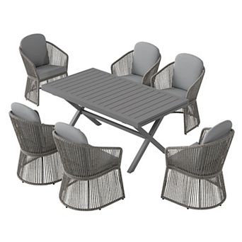 SUNSITT 7 pc Patio Dining Set 65" - 107" Metal Expandable Dining Table w/ 6 Chairs Dark Grey