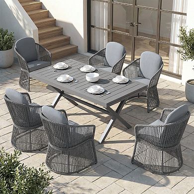 SUNSITT 7 Piece Patio Dining Set 65" - 107" Metal Expandable Dining Table w/ 6 Chairs Dark Grey