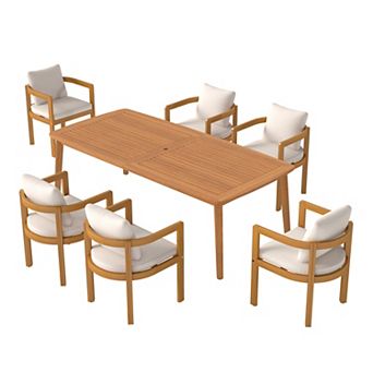 SUNSITT 7 pc Outdoor Patio Dining Set, 82" Acacia Wood Expandable Outdoor Table Set with 6 Chairs