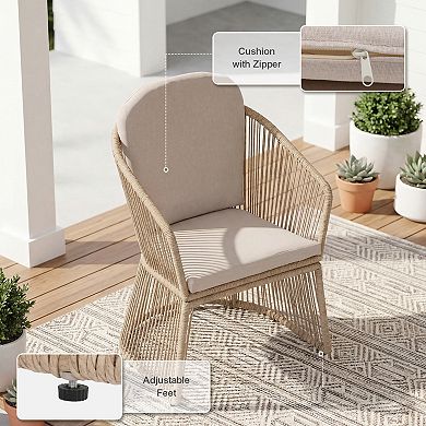 SUNSITT 9 Piece Patio Dining Set 65" - 107" Metal Expandable Dining Table w/ 8 Chairs Beige