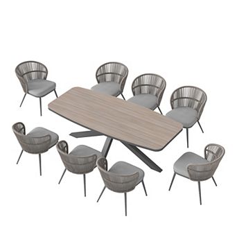 SUNSITT 9 pc Outdoor Patio Dining Set with Aluminum Dining Table X Base Legs & 8 Chairs Dark Grey