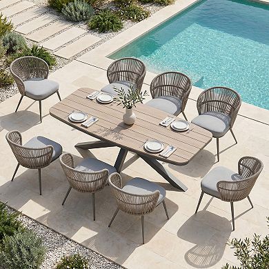 SUNSITT 9 Piece Outdoor Patio Dining Set with Aluminum Dining Table X Base Legs & 8 Chairs Dark Grey