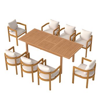 SUNSITT 9 pc Outdoor Patio Dining Set, 59" - 79" Acacia Wood Expandable Table Set & 8 Chairs