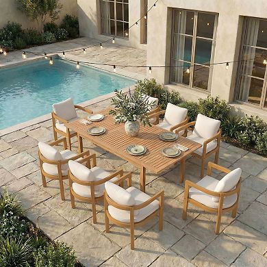 SUNSITT 9-Piece Outdoor Patio Dining Set, 59" - 79" Acacia Wood Expandable Table Set & 8 Chairs
