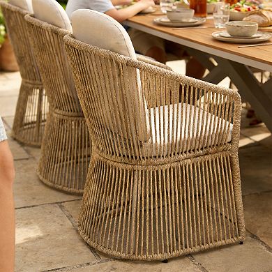 SUNSITT 7 Piece Outdoor Patio Dining Set with Aluminum Dining Table X Base Legs & 6 Chairs Beige