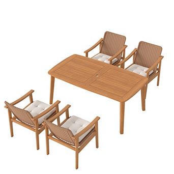 SUNSITT 5 pc Outdoor Patio Dining Set, 63" Acacia Wood Outdoor Dining Table Set with 4 Chairs