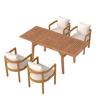 SUNSITT 5 pc Outdoor Patio Dining Set, 55" - 71" Acacia Wood Expandable Table with 4 Chairs
