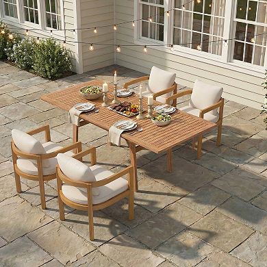 SUNSITT 5-Piece Outdoor Patio Dining Set, 55" - 71" Acacia Wood Expandable Table with 4 Chairs
