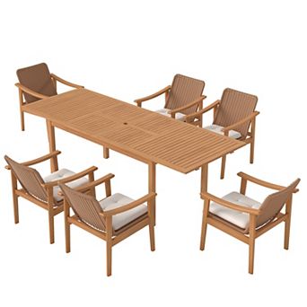 SUNSITT 7 pc Outdoor Patio Dining Set, 59" - 79" Acacia Wood Expandable Table Set & 6 Chairs