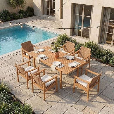 SUNSITT 7-Piece Outdoor Patio Dining Set, 59" - 79" Acacia Wood Expandable Table Set & 6 Chairs