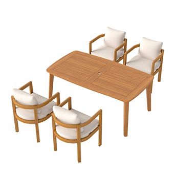 SUNSITT 5 pc Outdoor Patio Dining Set, 63" Acacia Wood Dining Outdoor Table Set with 4 Chairs