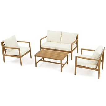 SUNSITT 4 pc Acacia Wood Patio Furniture Set, Outdoor Conversation Sofa Set with Coffee Table