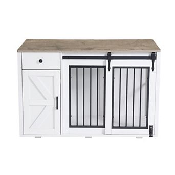 SUNSITT 44" Left Dog Crate Furniture, Heavy Duty Dog Kennel Indoor, 2-in-1 Furniture-Style Dog Crate