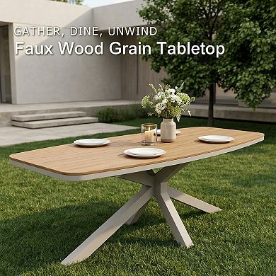 SUNSITT 7 Piece Outdoor Patio Dining Set with Aluminum Dining Table w/ X Base Legs & 6 Chairs Beige
