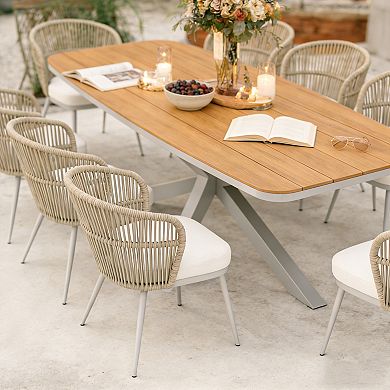 SUNSITT 7 Piece Outdoor Patio Dining Set with Aluminum Dining Table w/ X Base Legs & 6 Chairs Beige