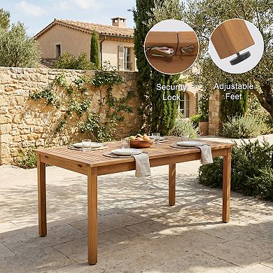 SUNSITT 7-Piece Outdoor Patio Dining Set, 59" - 79" Acacia Wood Expandable Table Set & 6 Chairs