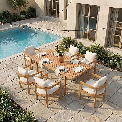 SUNSITT 7-Piece Outdoor Patio Dining Set, 59" - 79" Acacia Wood Expandable Table Set & 6 Chairs