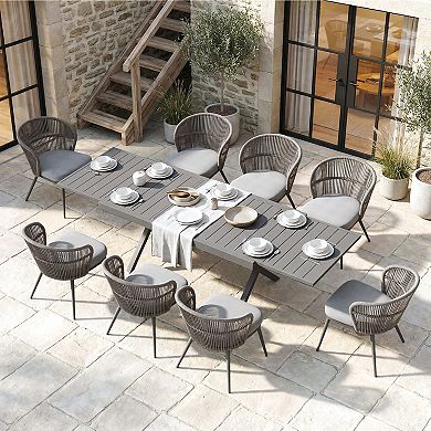 SUNSITT 9 Piece Patio Dining Set 65" - 107" Metal Expandable Dining Table w/ 8 Chairs Dark Grey