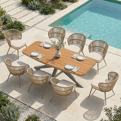 SUNSITT 9 Piece Outdoor Patio Dining Set with Aluminum Dining Table w/ X Base Legs & 8 Chairs Beige