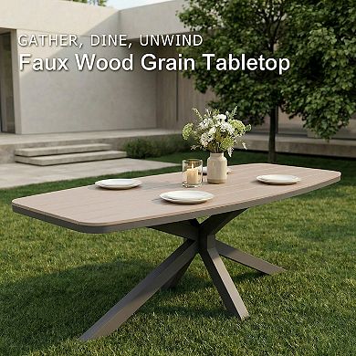 SUNSITT 9 Piece Outdoor Patio Dining Set with Aluminum Dining Table X Base Legs & 8 Chairs Dark Grey