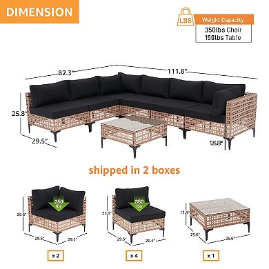 SUNSITT 7 Piece Wicker Patio Furniture Set, PE Rattan Sofa Set with Cushion and Coffee Table