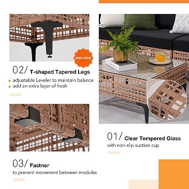 SUNSITT 7 Piece Wicker Patio Furniture Set, PE Rattan Sofa Set with Cushion and Coffee Table