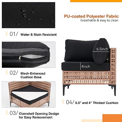 SUNSITT 7 Piece Wicker Patio Furniture Set, PE Rattan Sofa Set with Cushion and Coffee Table