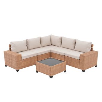 SUNSITT 6 pc Patio Furniture Set Outdoor Wicker Modular Sectional Sofa with 7.7-inch Wide Armrest