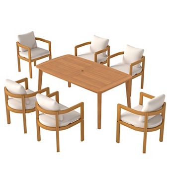 SUNSITT 7 pc Outdoor Patio Dining Set, 63" Acacia Wood Dining Outdoor Table Set with 6 Chairs