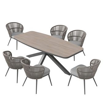 SUNSITT 7 pc Outdoor Patio Dining Set with Aluminum Dining Table X Base Legs & 6 Chairs Dark Grey