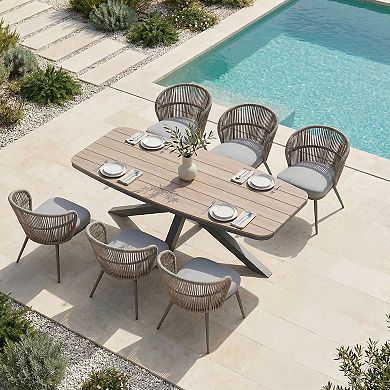 SUNSITT 7 Piece Outdoor Patio Dining Set with Aluminum Dining Table X Base Legs & 6 Chairs Dark Grey