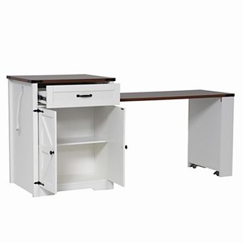 SUNSITT 76" Kitchen Island with Extendable Dining Table for 2-6 with Power Outlet & Spice Rack