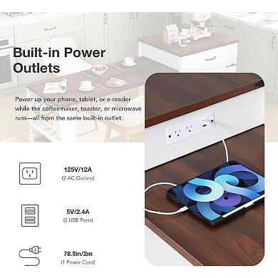 SUNSITT 76" Kitchen Island with Extendable Dining Table for 2-6 with Power Outlet & Spice Rack