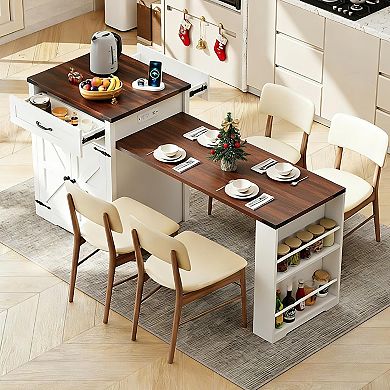 SUNSITT 76" Kitchen Island with Extendable Dining Table for 2-6 with Power Outlet & Spice Rack