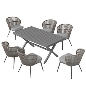 SUNSITT 7 pc Patio Dining Set 65" - 107" Metal Expandable Dining Table w/ 6 Chairs Dark Grey