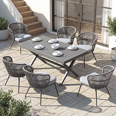 SUNSITT 7 Piece Patio Dining Set 65" - 107" Metal Expandable Dining Table w/ 6 Chairs Dark Grey