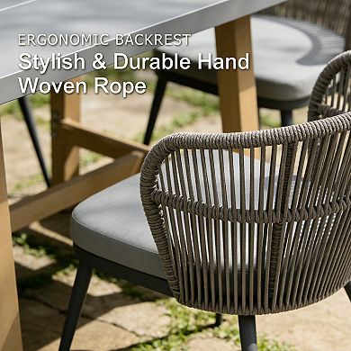 SUNSITT 7 Piece Patio Dining Set 65" - 107" Metal Expandable Dining Table w/ 6 Chairs Dark Grey