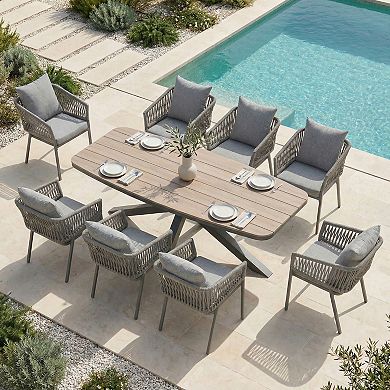 SUNSITT 9 Piece Outdoor Patio Dining Set with Aluminum Dining Table X Base Legs & 8 Chairs Dark Grey